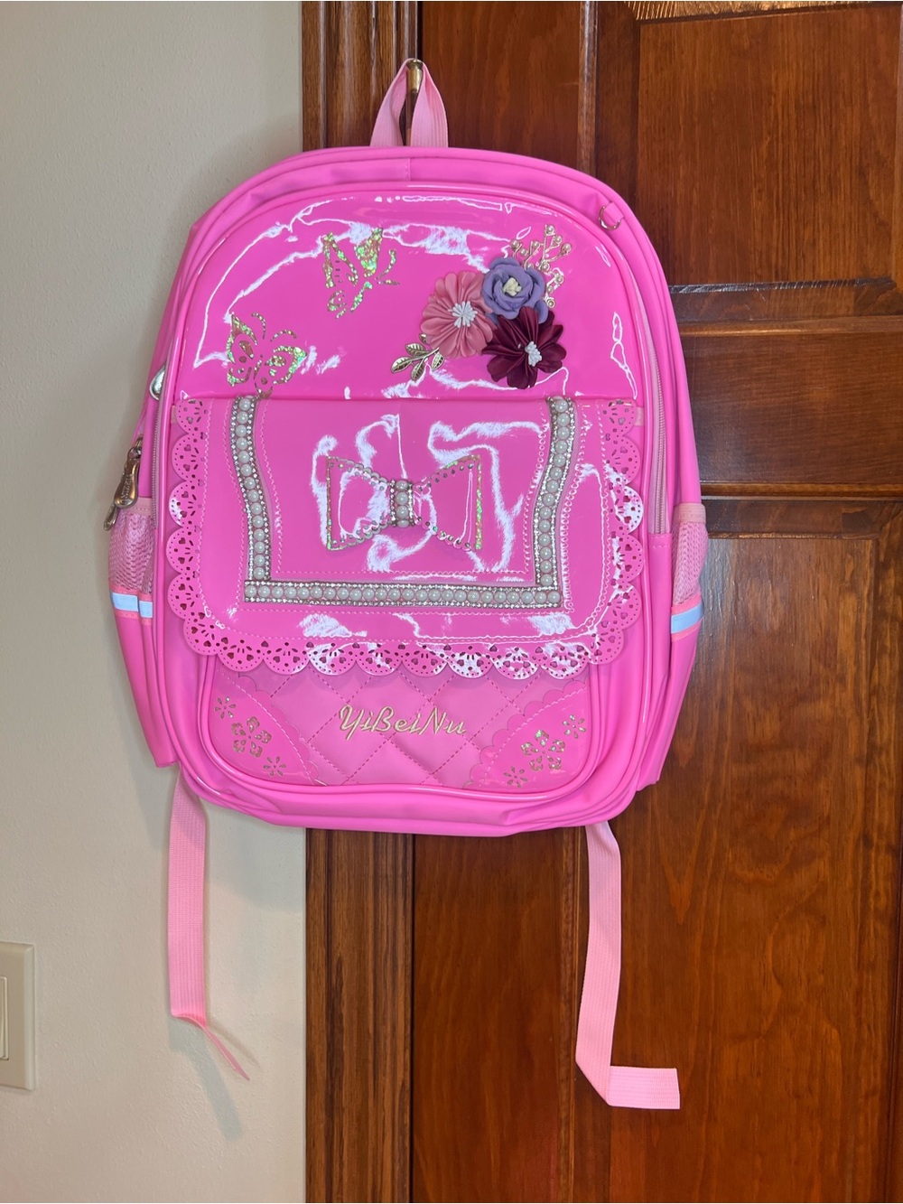 Bright Pink Girls' Floral Bow School Backpack